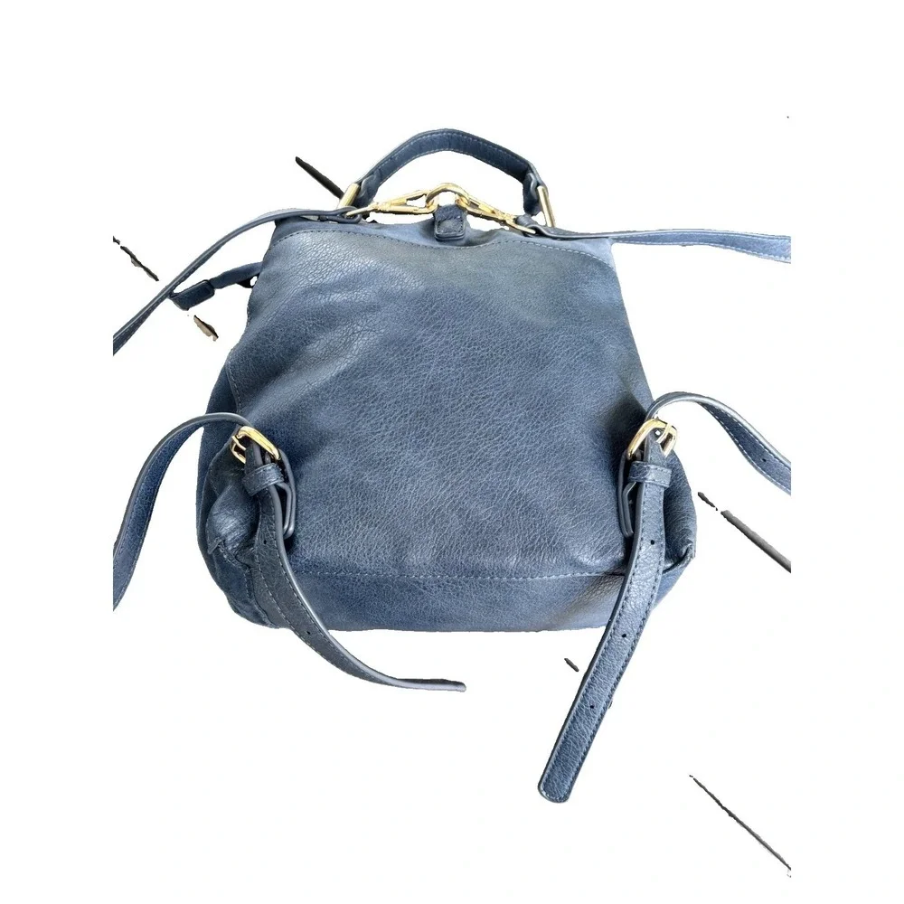 Moda Luxe Antoinette Blue Purse Backpack Suede Gold Tone Turn Lock FLAW